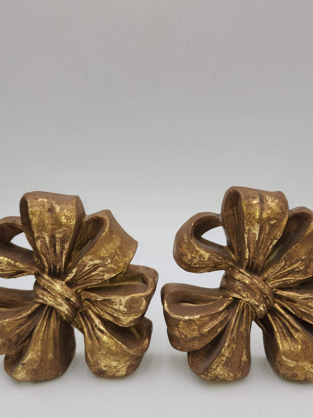Vintage Bookend Bow Gold Gilded Gilt Book End Ceramoc Korea Ribbon